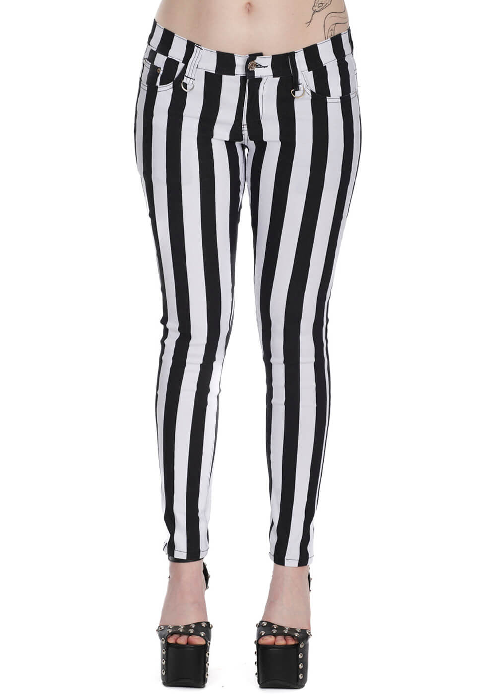 Black and white striped trousers ladies deals